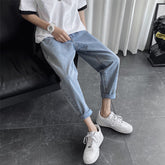 Men Jeans Summer Straight Loose Cropped Pants